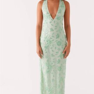 Cydney Beaded Dress - Green/Sage Maxi Dress Formal US 2/AU6